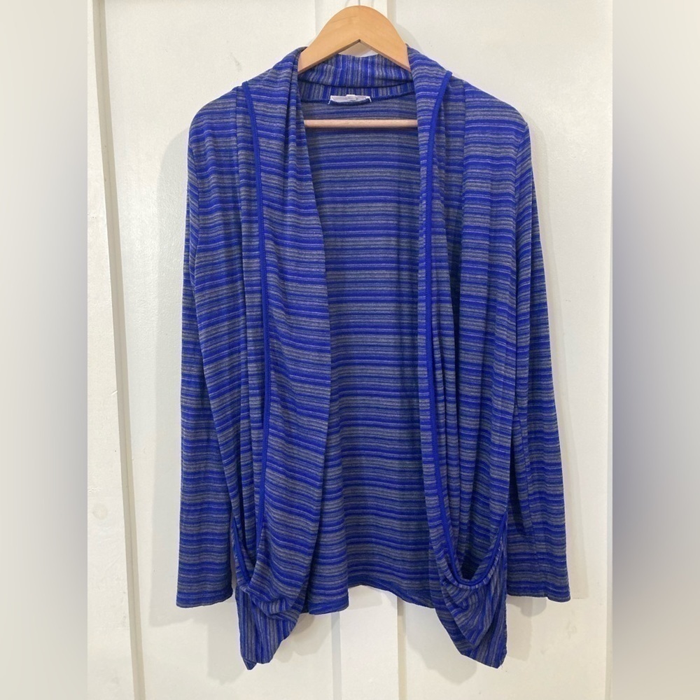 41 Hawthorn Large open Cardigan blue gray striped long sleeve